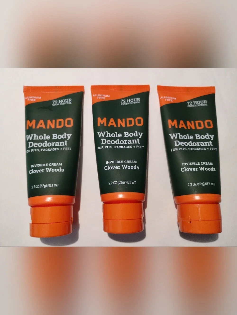 Mando Whole Body Deodorant Invisible Cream CLOVER WOODS 2.2 oz LOT OF 3 NEW